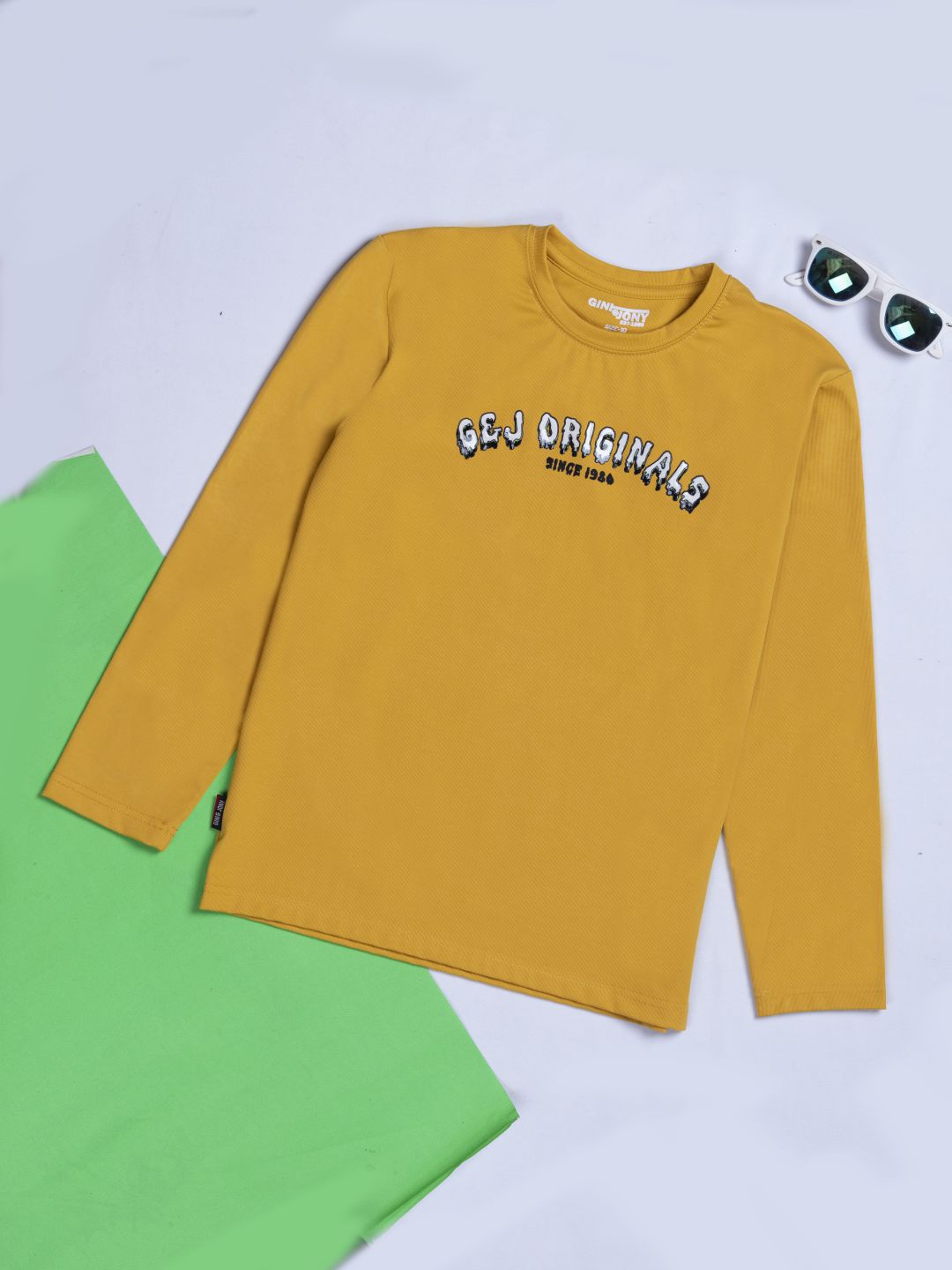 Boys Yellow Round Neck Knitted Cotton Printed T-Shirt