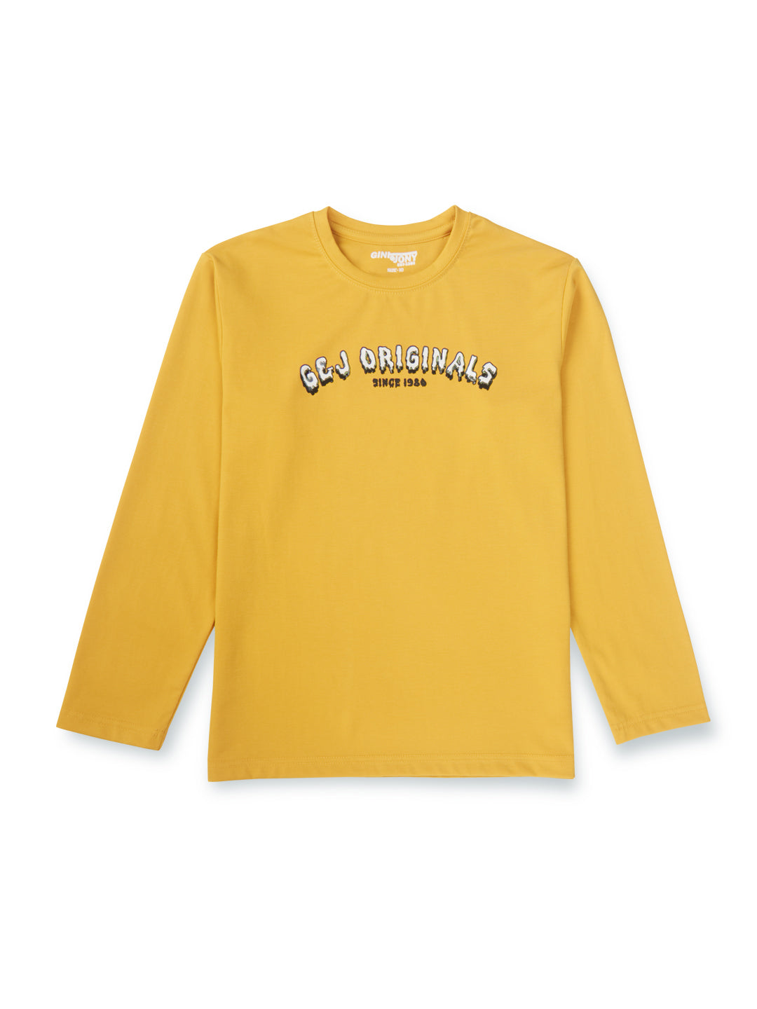 Boys Yellow Round Neck Knitted Cotton Printed T-Shirt