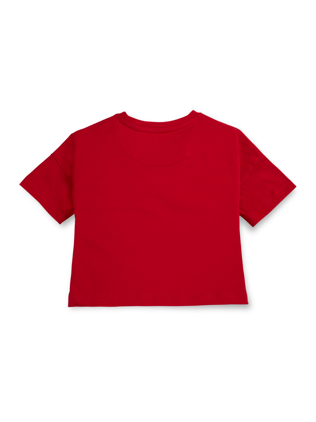 Girls Red Solid Cotton Half Sleeves Knits Top