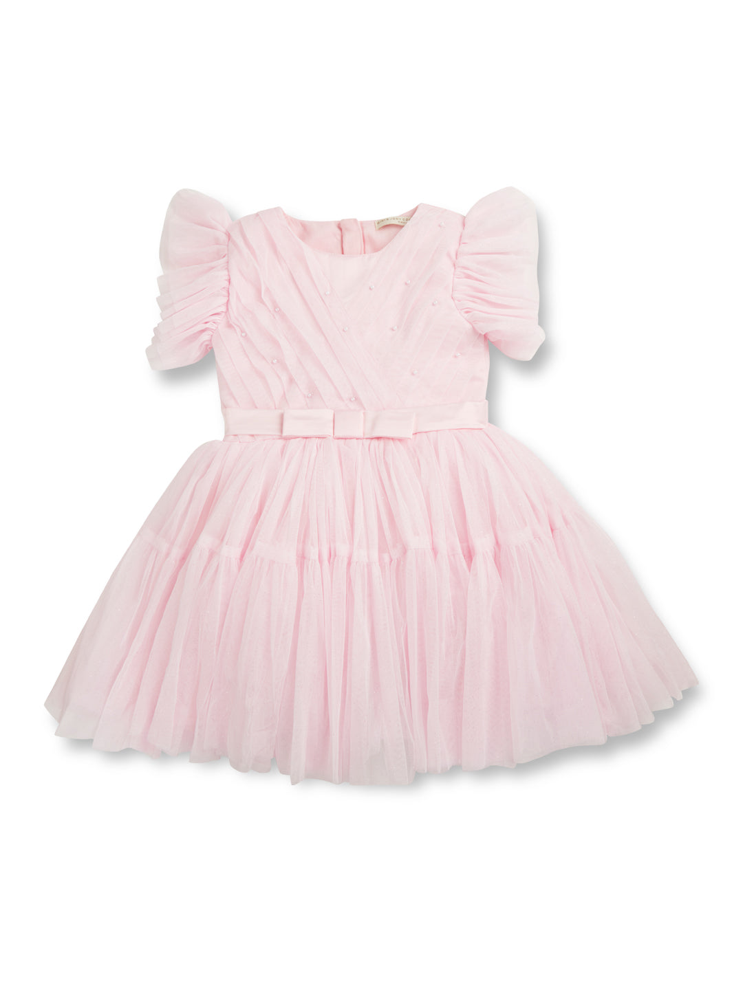 Kids-Girls Pink Solid Silk Half Sleeves Dress