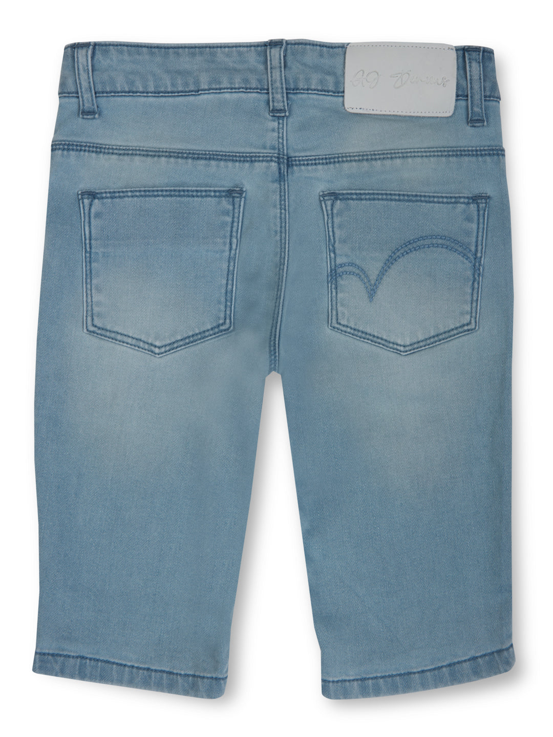 Girls woven blue denim pedalpusher pants with emroidery