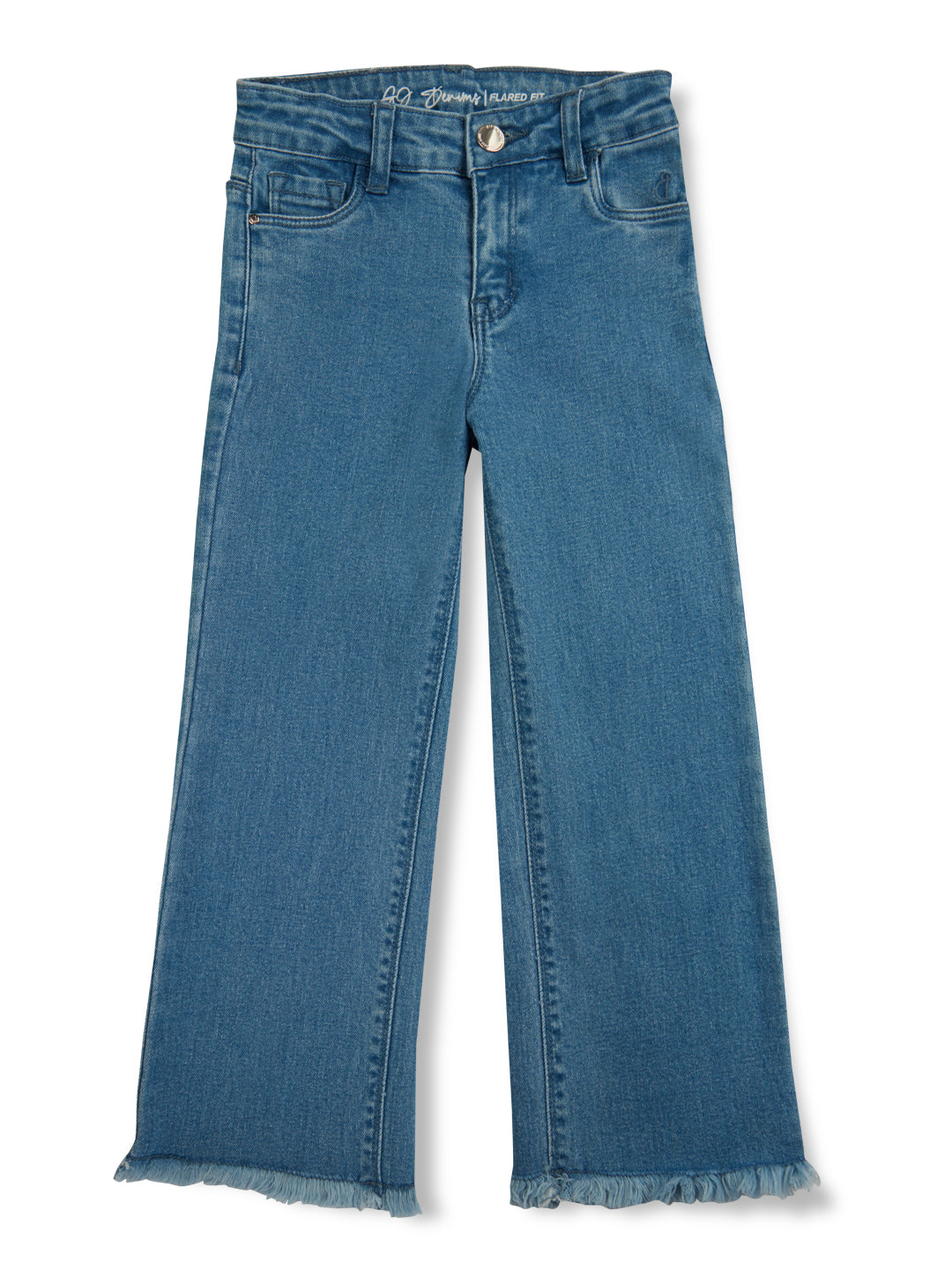 Girls Blue Solid Denim Fixed Waist Jeans