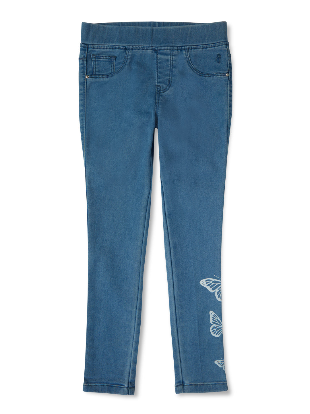 Girls Blue Solid Cotton Jeggings Elasticated