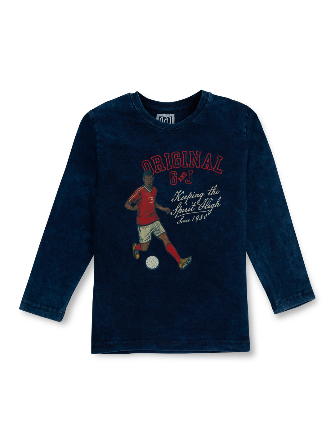 Boys Blue Solid Cotton Full Sleeves T-Shirt