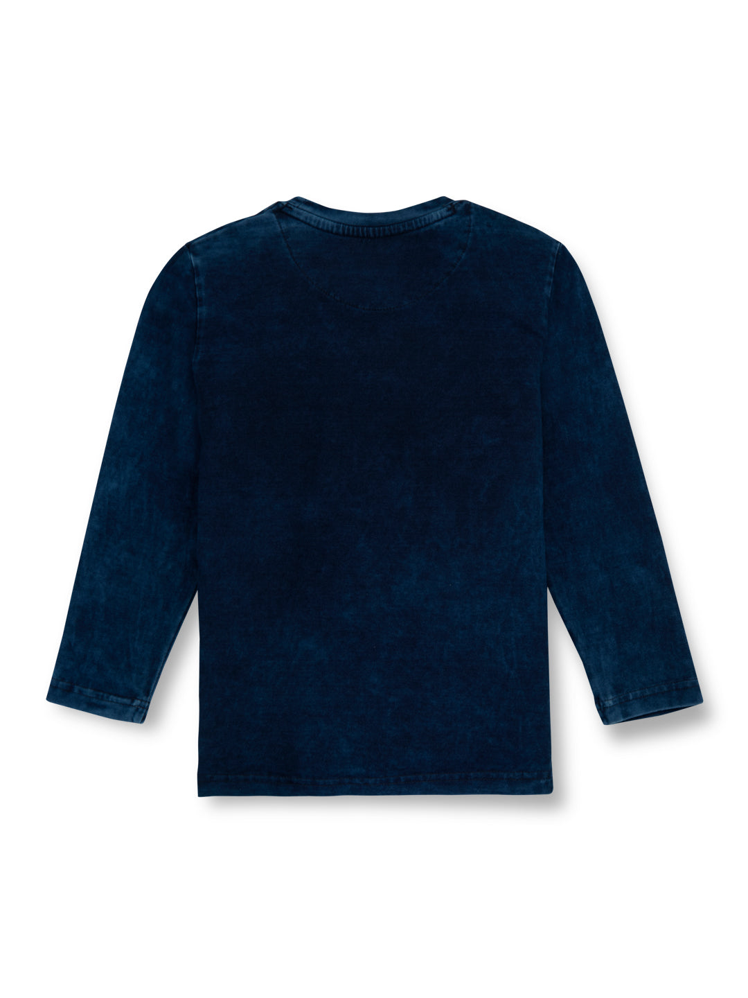 Boys Blue Solid Cotton Full Sleeves T-Shirt