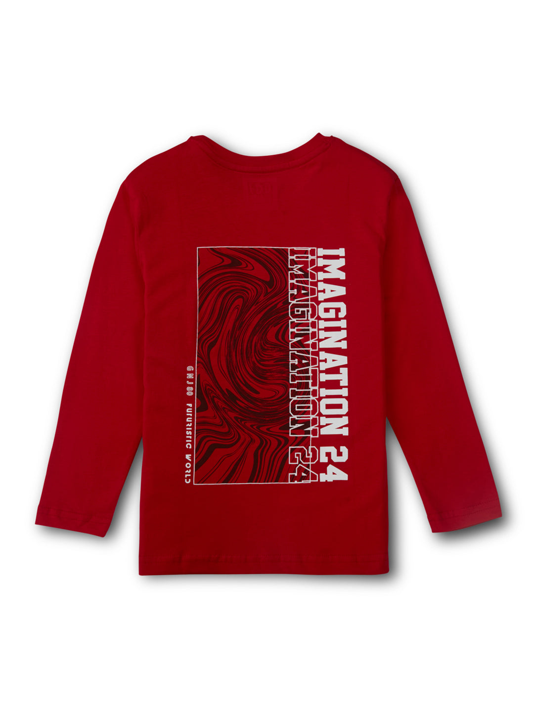 Boys Red Solid Cotton Full Sleeves T-Shirt