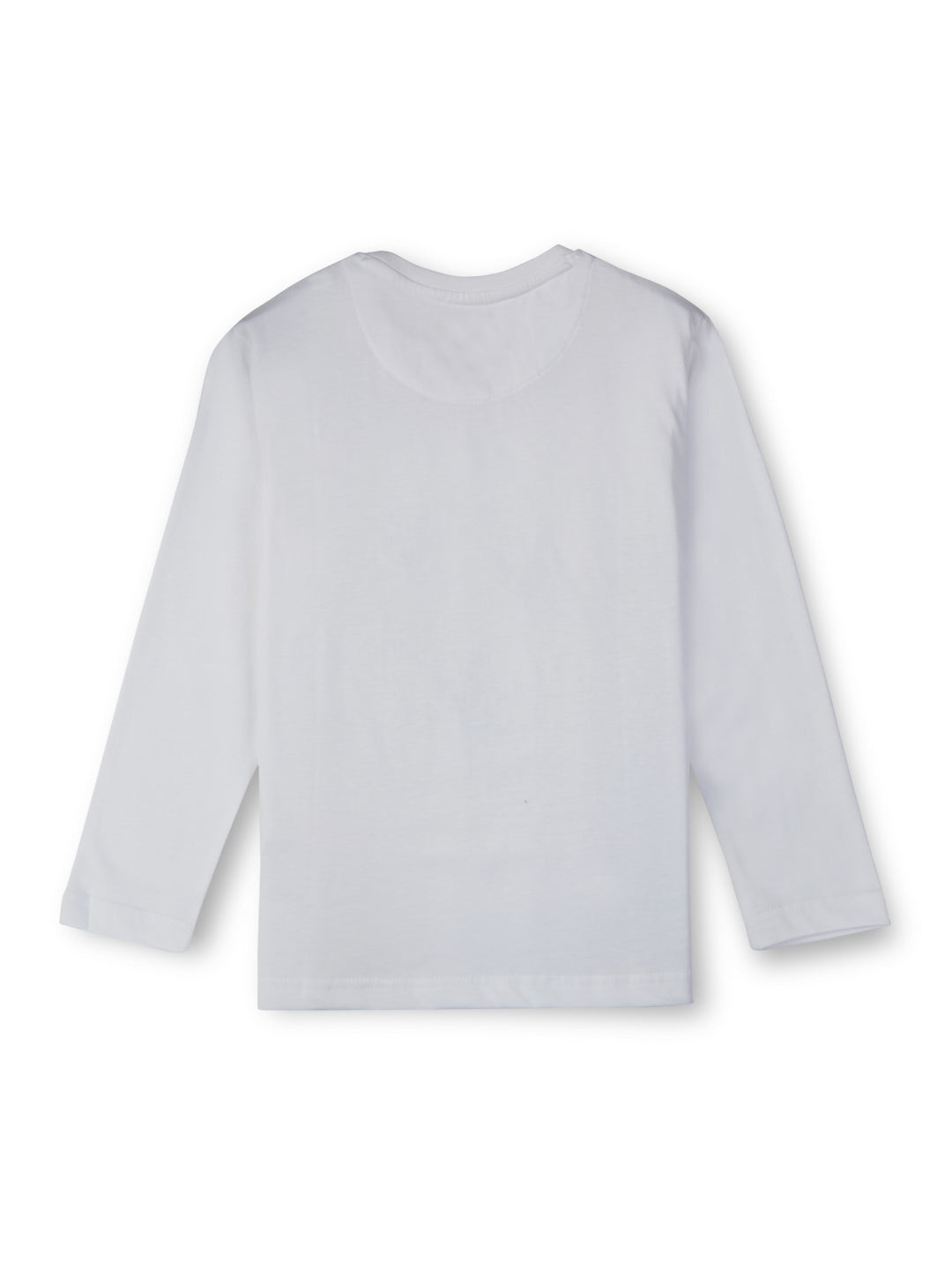 Boys white round neck knitted cotton printed t-shirt.