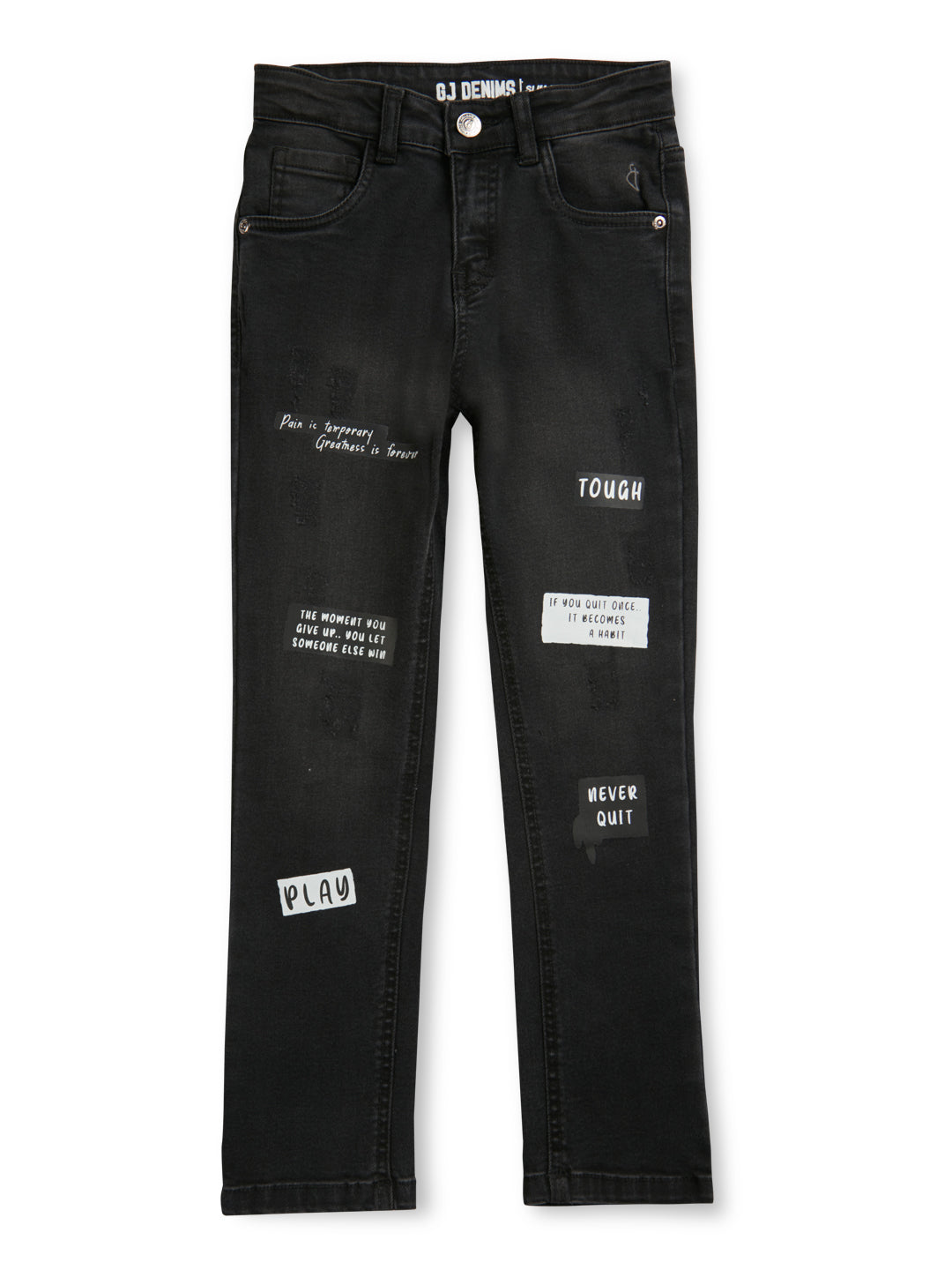 Boys Black Printed Denim Fixed Waist Jeans