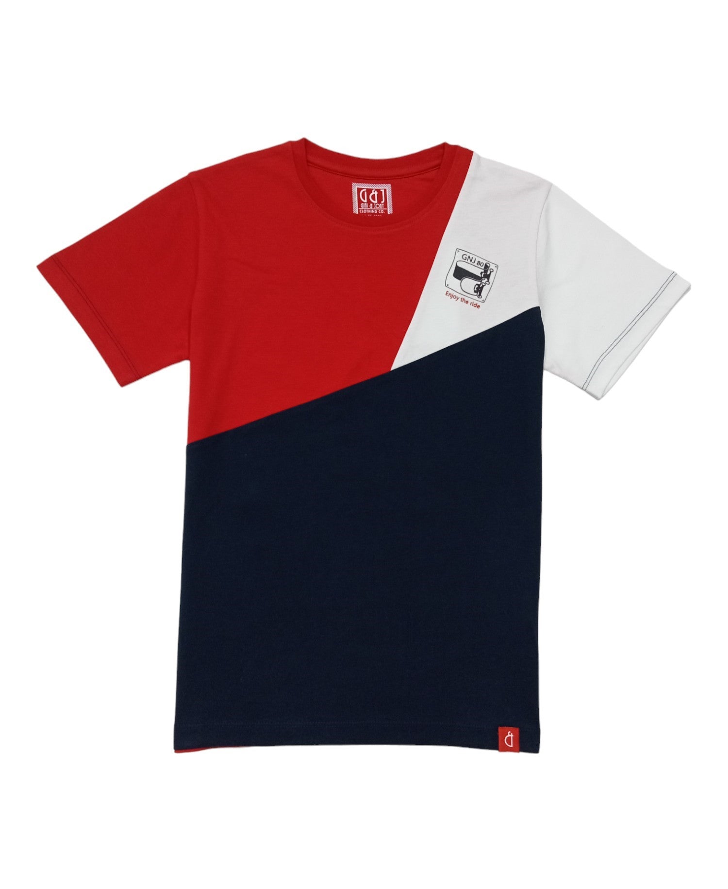 Boys Red Colorblock Cotton Half Sleeves T-Shirt
