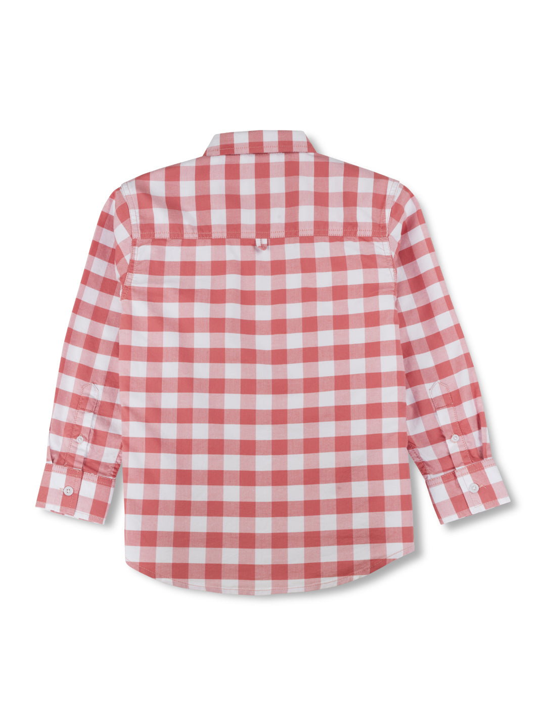 Boys pink woven full sleeve checkered shirt