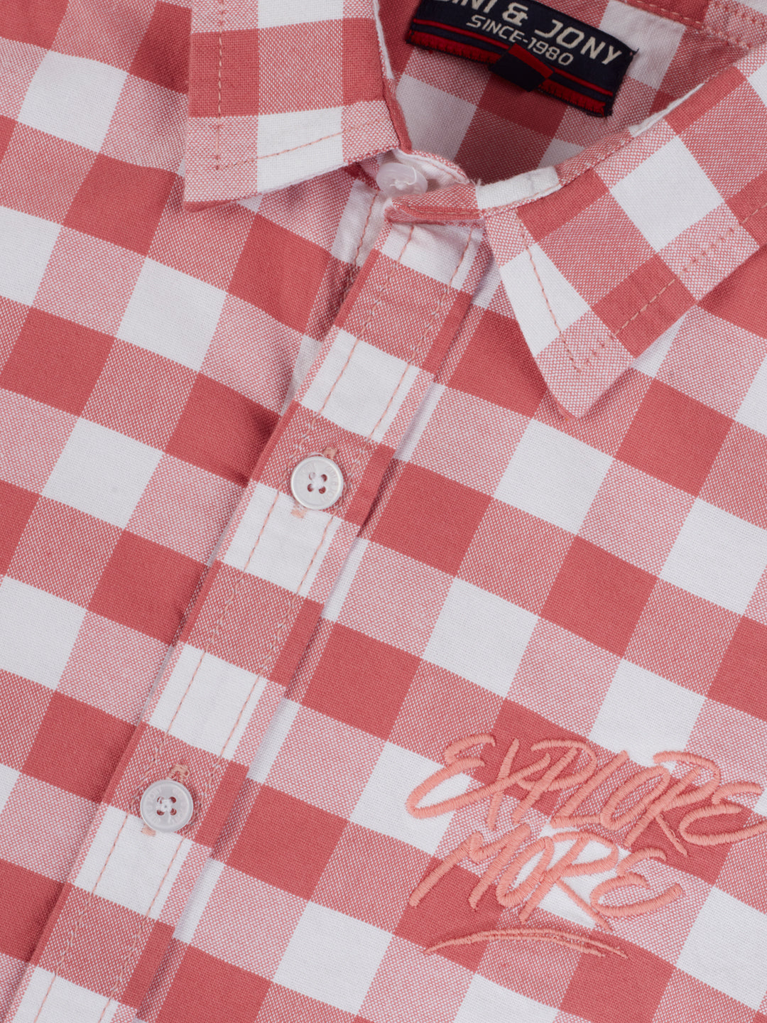 Boys pink woven full sleeve checkered shirt