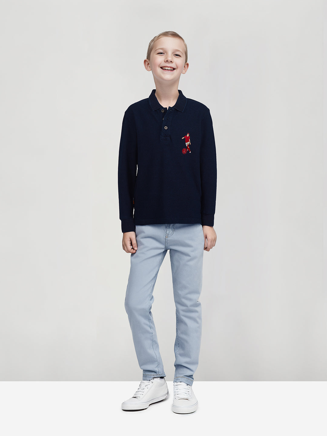 Boys Navy Blue Solid knitted polo t-shirt