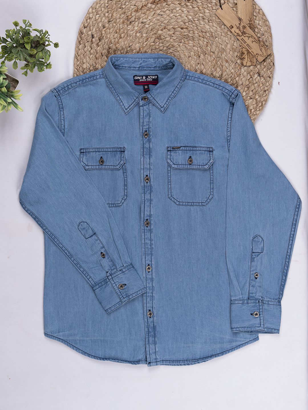 Boys blue denim woven full sleeve shirt