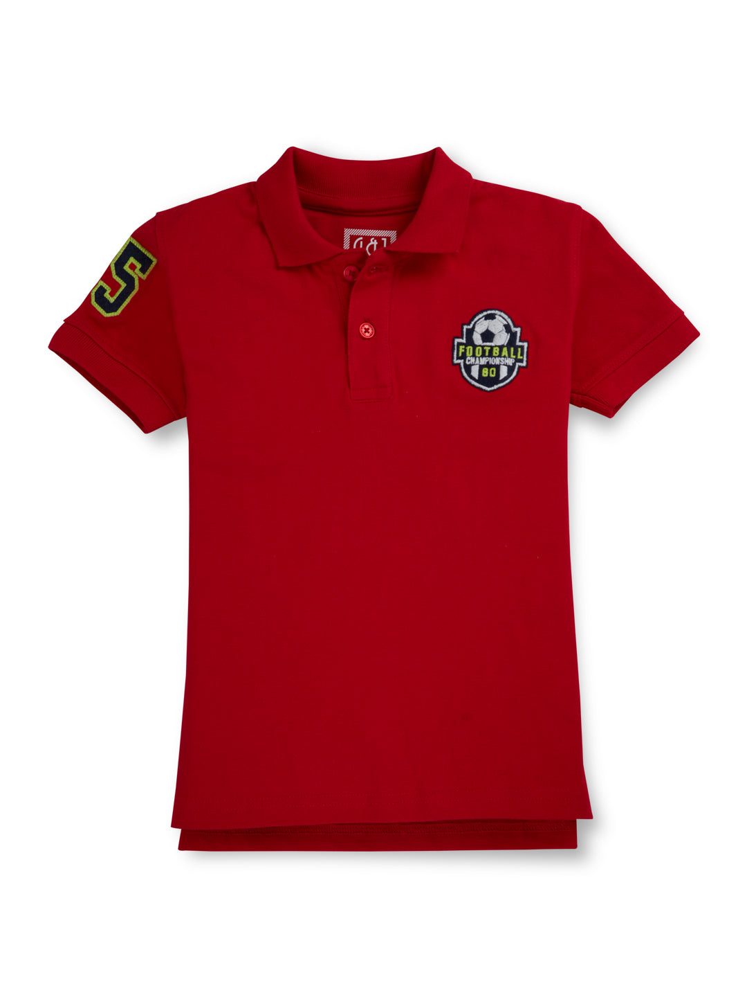 Boys Red Solid Cotton Half Sleeves Polo T-Shirt