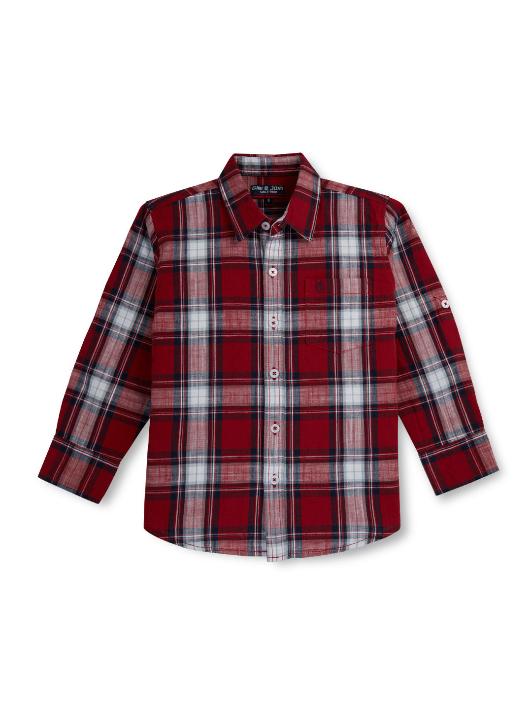 Boys Red Checks Cotton Full Sleeves Shirt
