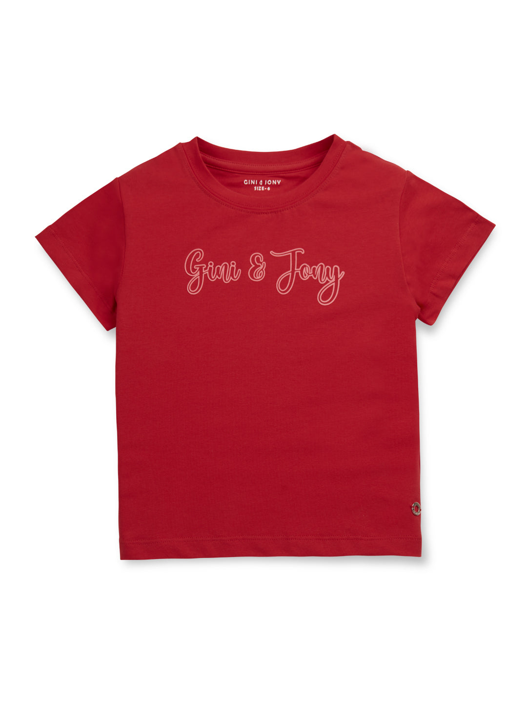 Girls Red Solid Cotton Knits Top