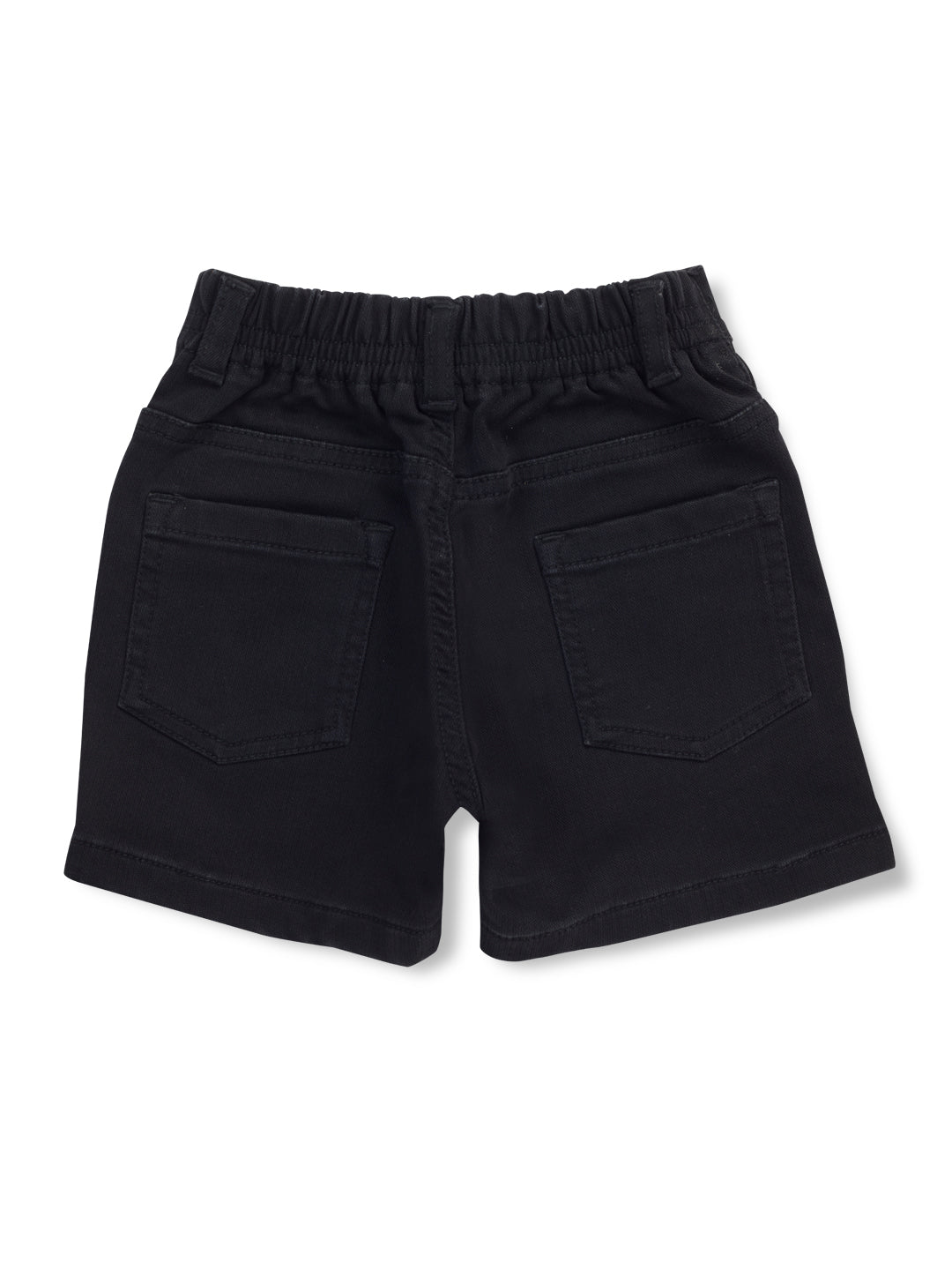 Boys Black Solid Denim Shorts