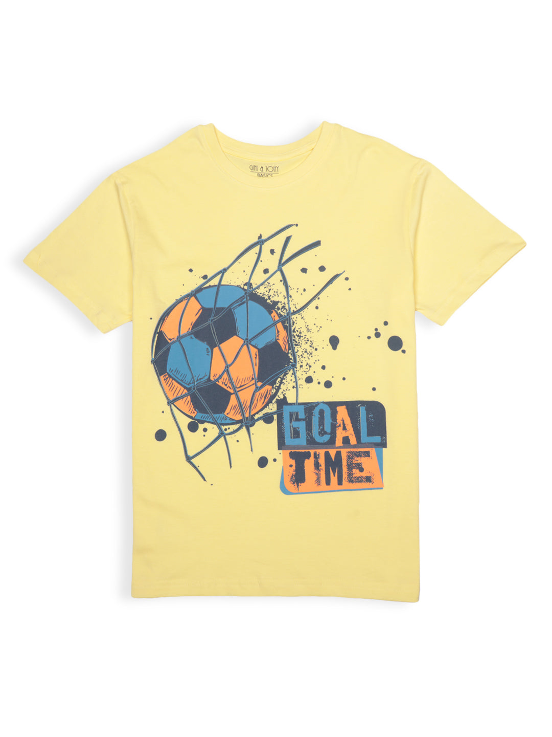 Boys Yellow Cotton Printed Half Sleeves T-Shirt