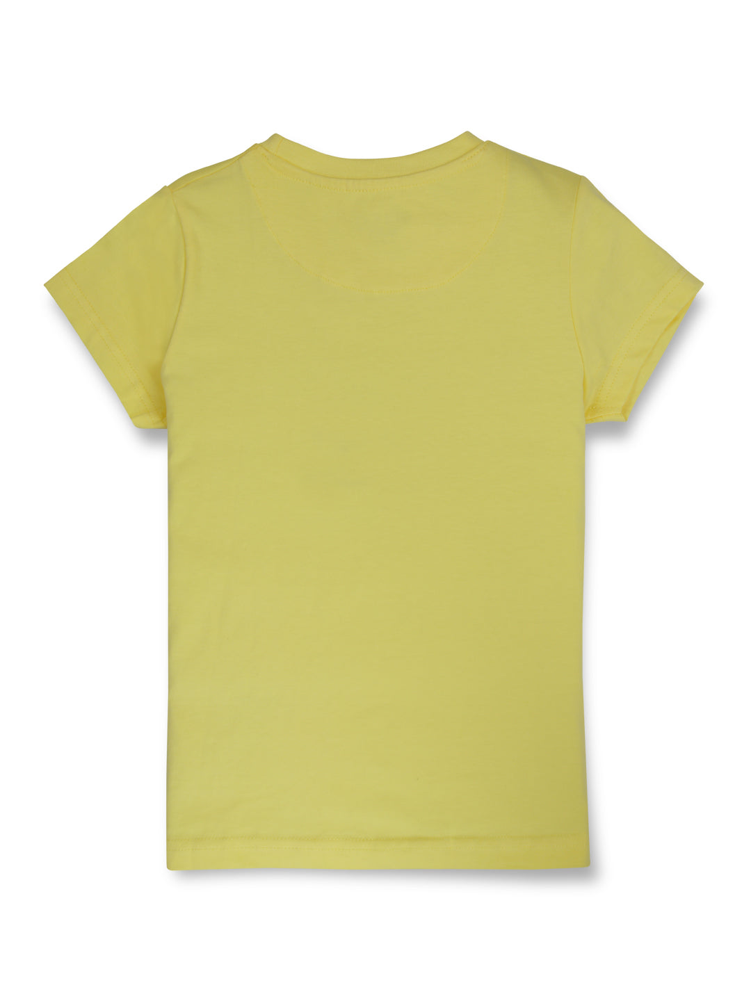 Girls Yellow Printed Cotton Blend Half Sleeves Knits Top