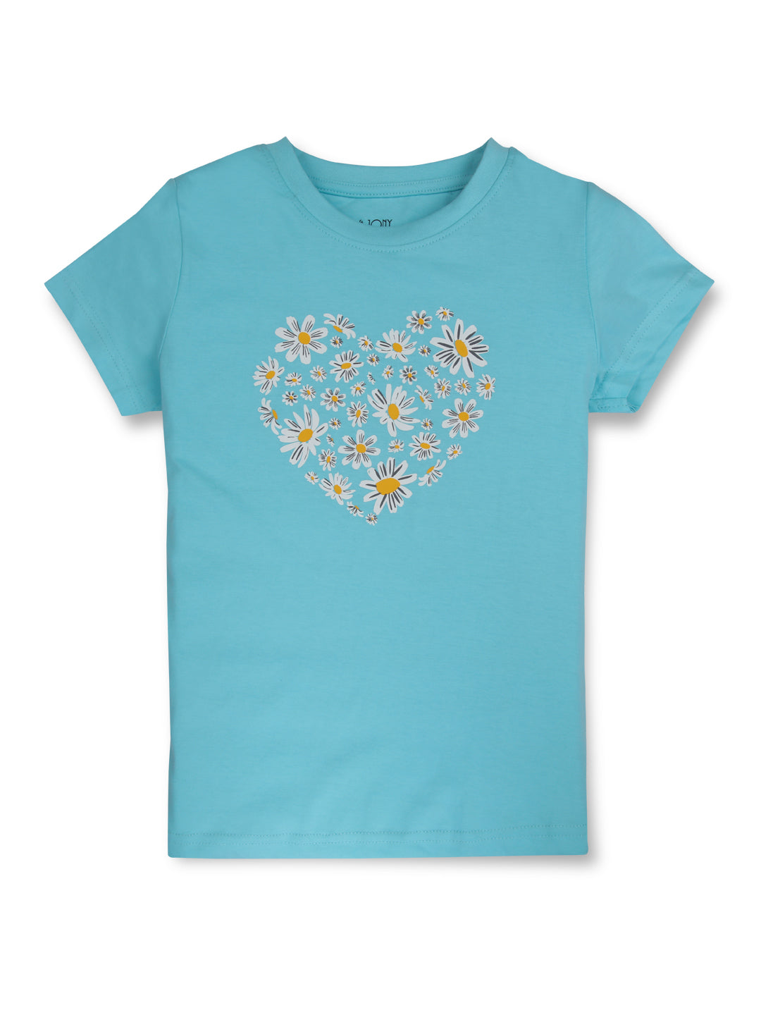 Girls Blue Printed Cotton Blend Half Sleeves Knits Top