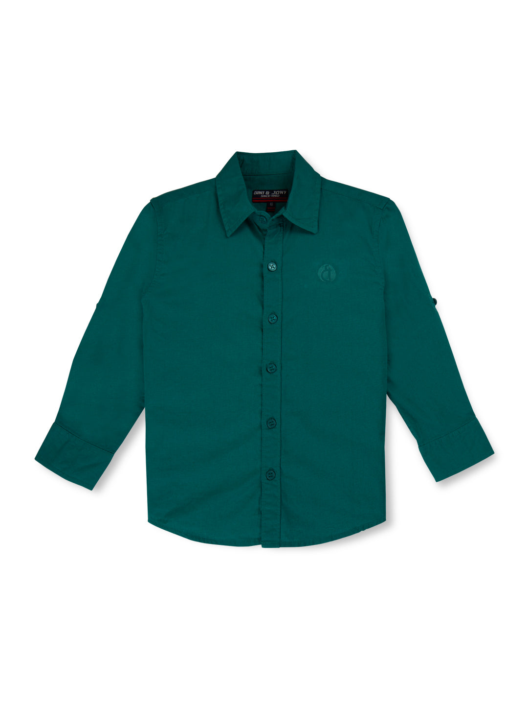 Gini and Jony Boys Green Solid Cotton Shirt Full Sleeves