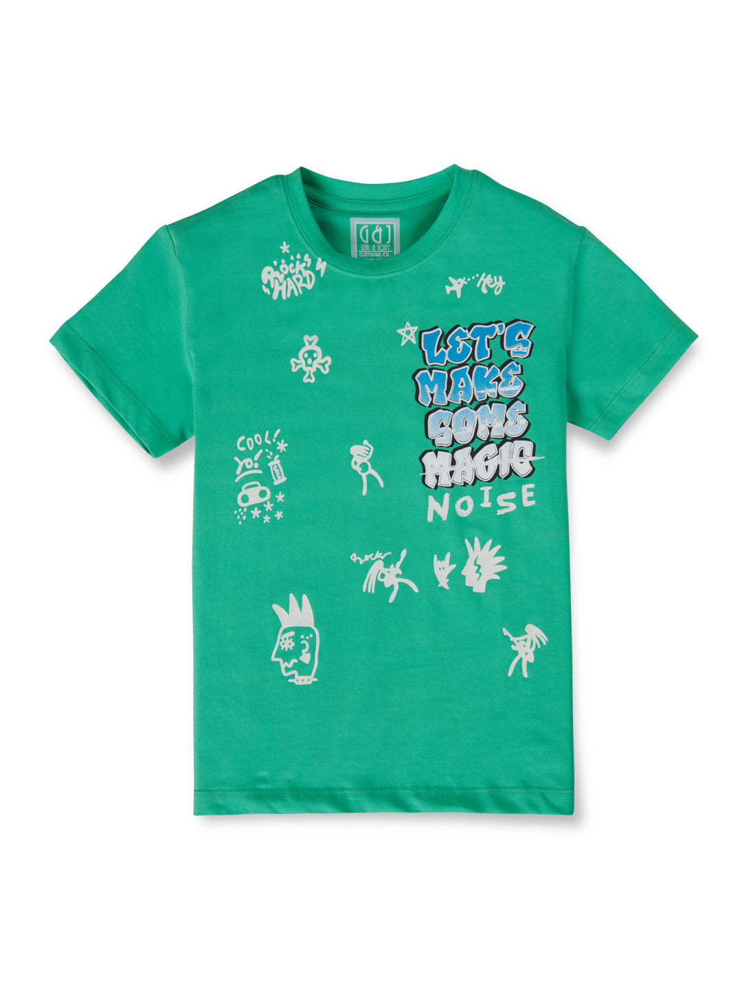 Boys Green Printed Cotton Half Sleeves T-Shirt