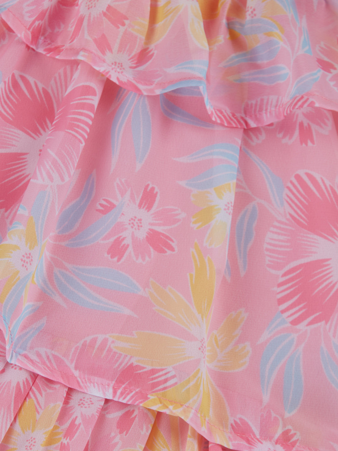 Gini and Jony Girls Pink Floral Print Chiffon Dress Half Sleeves