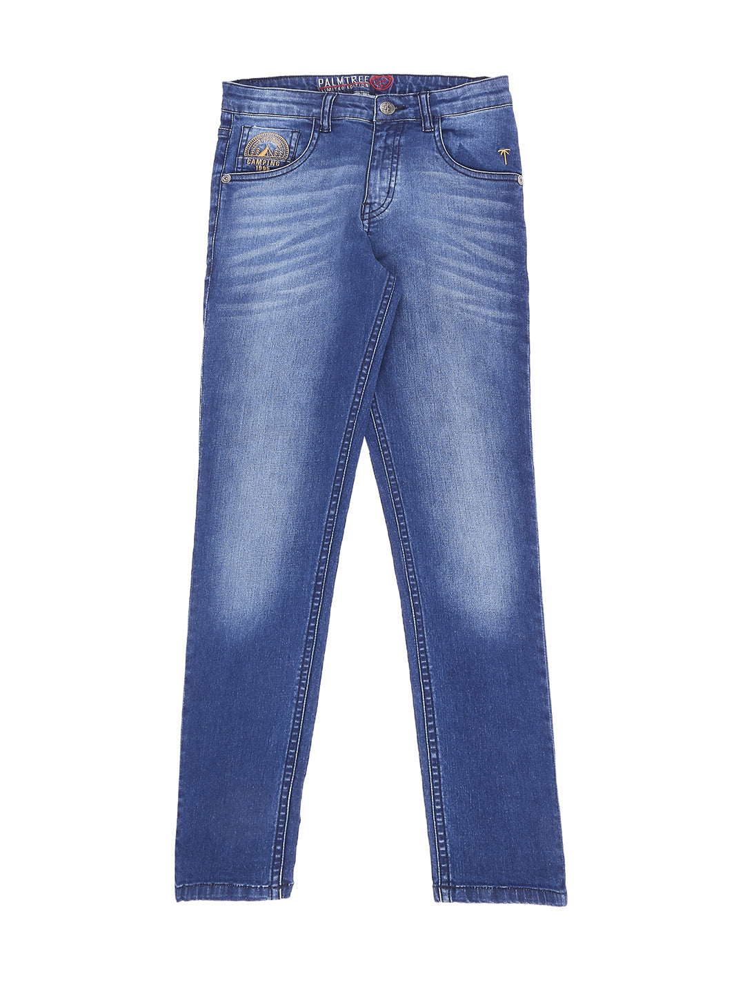 Boys Blue Washed Denim Joggers Fixed Waist