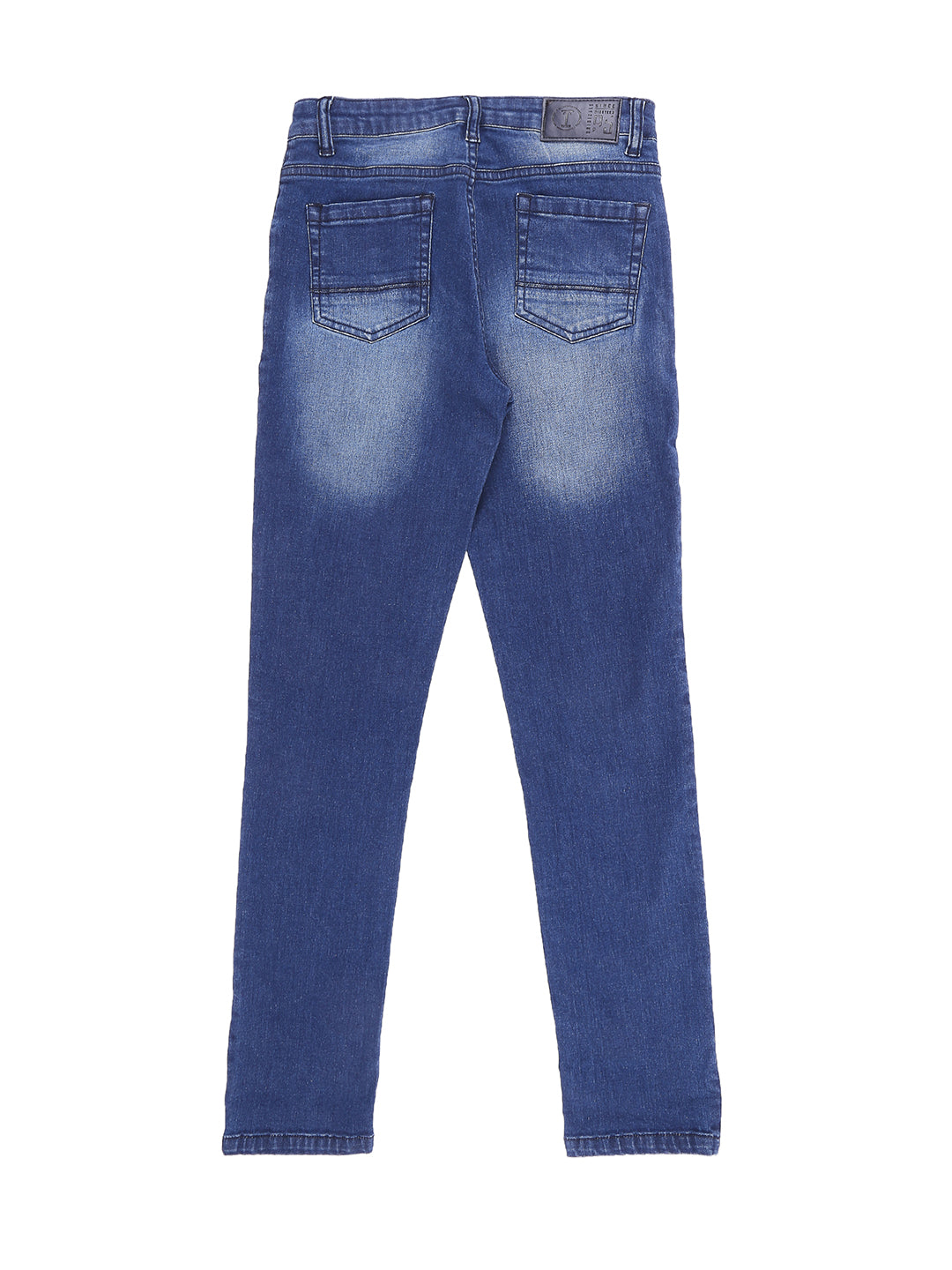 Boys Blue Washed Denim Joggers Fixed Waist