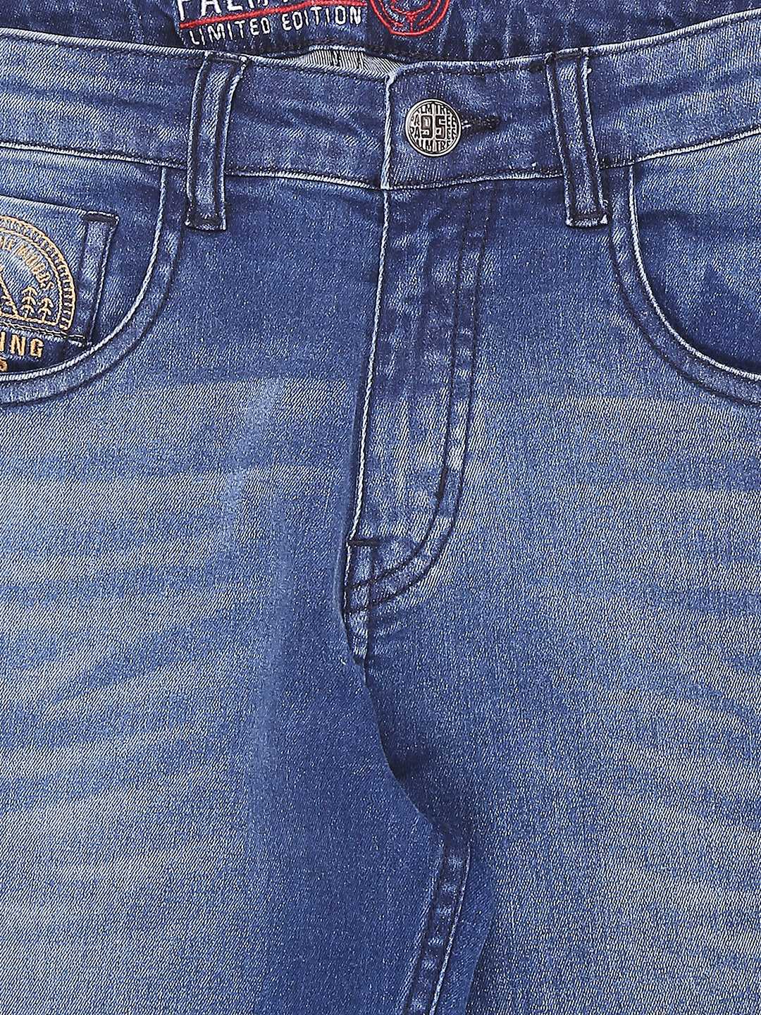 Boys Blue Washed Denim Joggers Fixed Waist