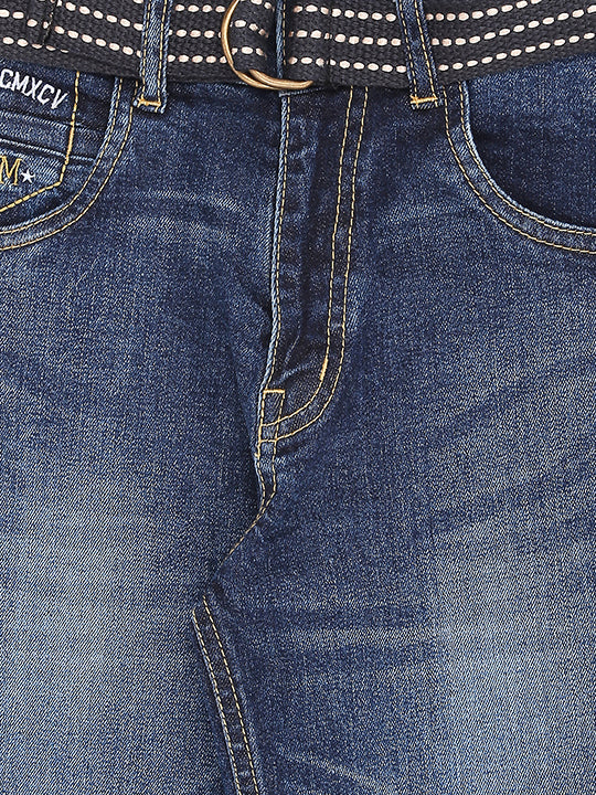 Boys Blue Washed Denim Jeans Fixed Waist