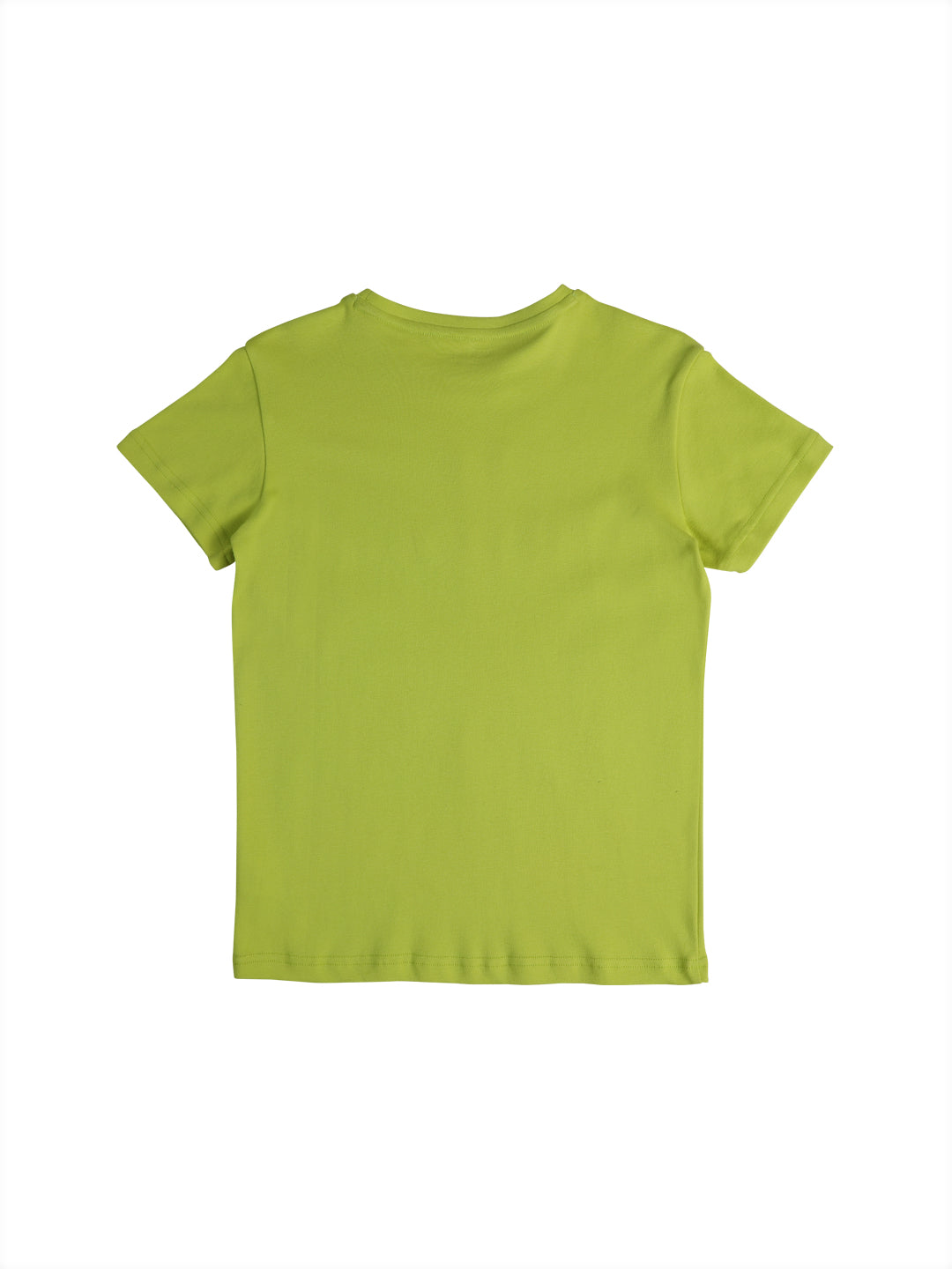 Boys Green Cotton Chest Printed Half Sleeves T-Shirt