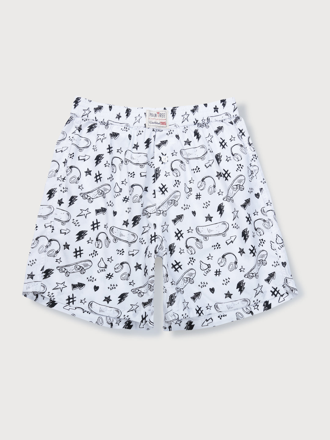 Boys White Printed Knits Shorts