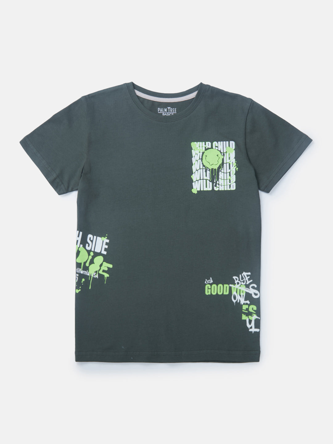 Boys Green Printed Knits T-Shirt