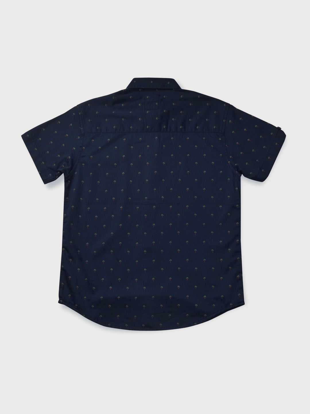 Boys Navy Blue Printed Cotton Shirt