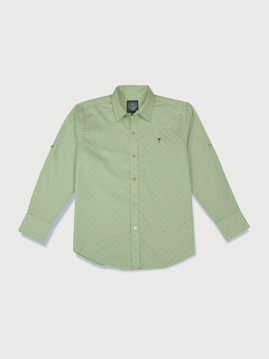 Boys Green Printed Cotton Shirt