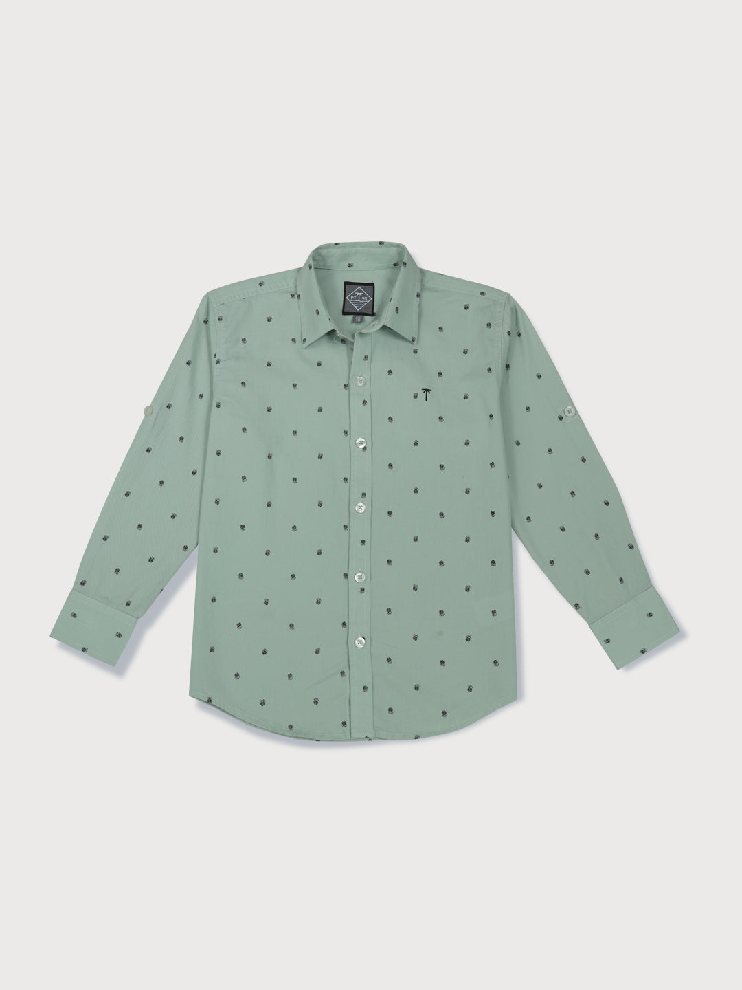 Boys Green Printed Cotton Shirt