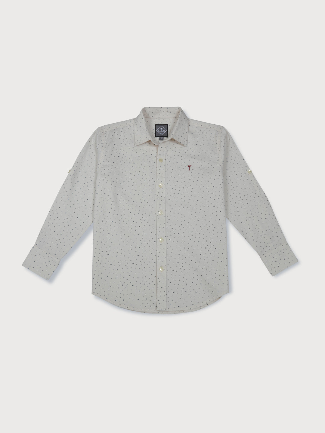 Boys Cream Printed Cotton Shirt