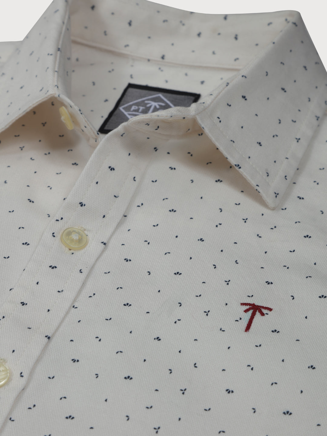 Boys Cream Printed Cotton Shirt