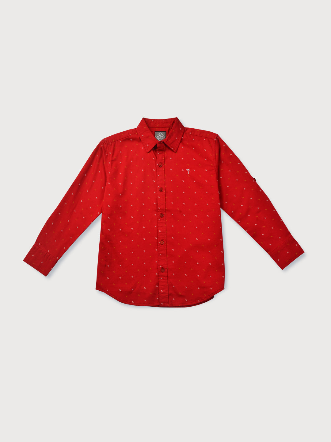 Boys Red Printed Cotton Shirt