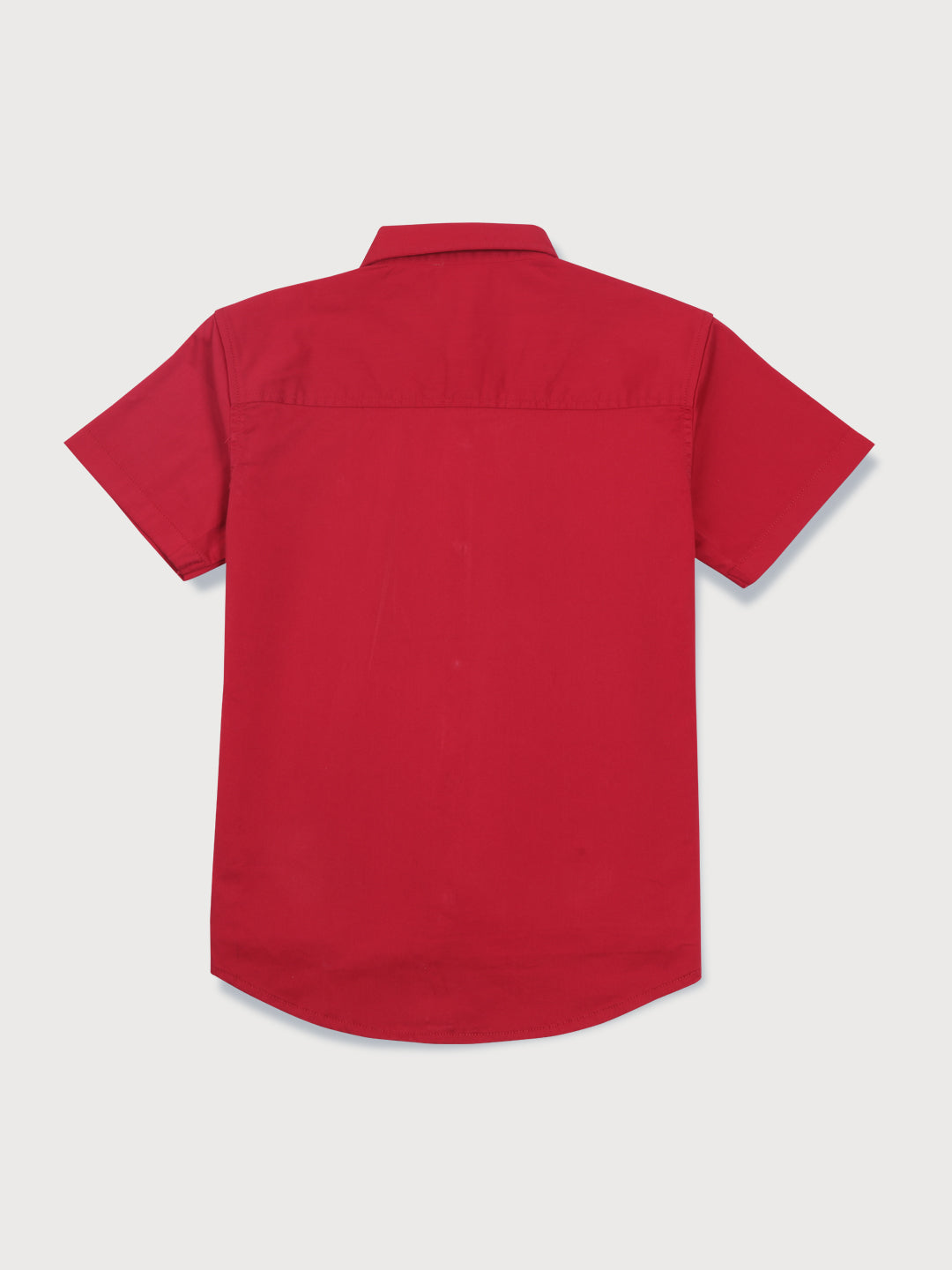 Boys Red Cotton Solid Half Sleeves Shirt