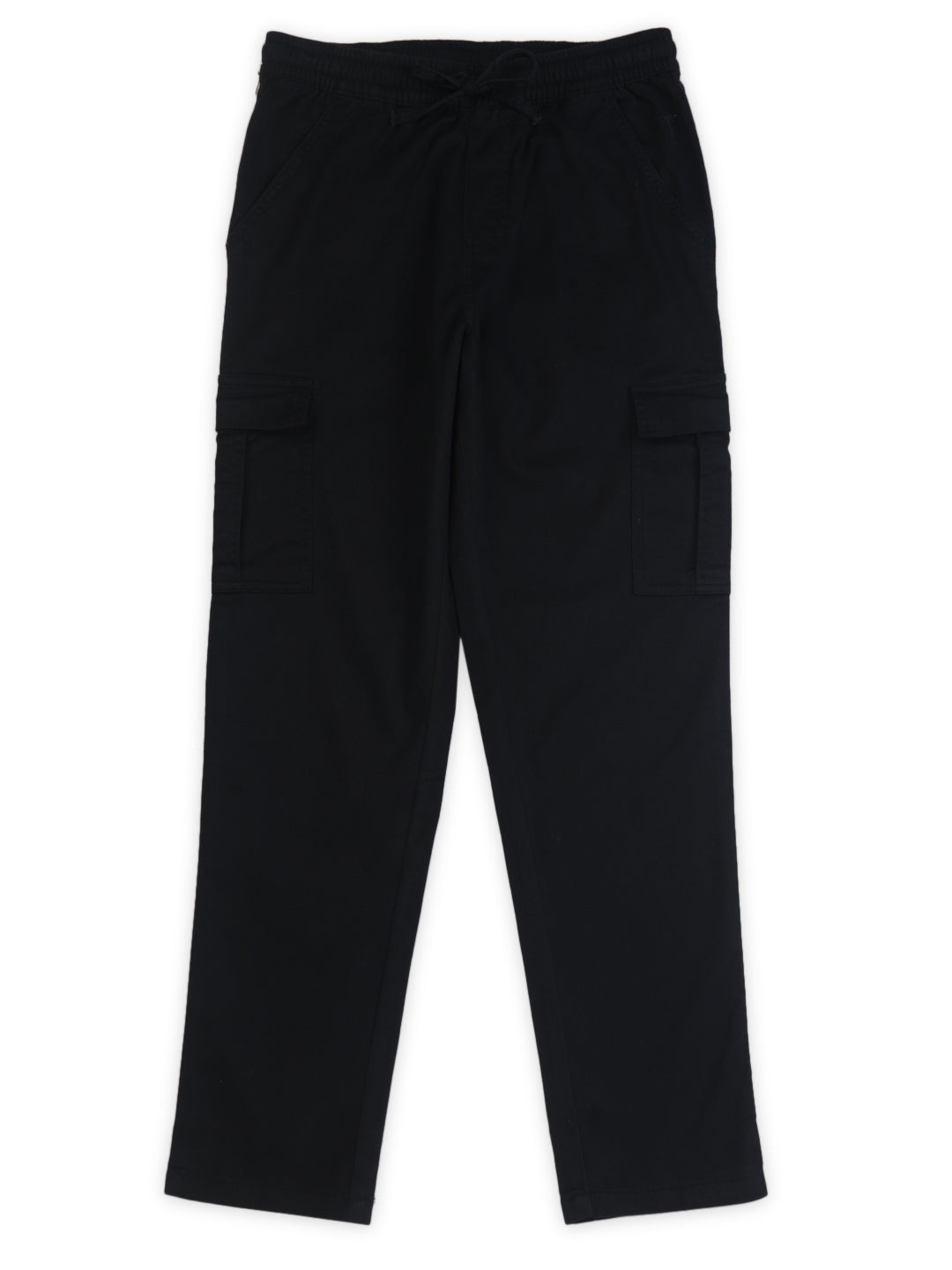 Boys Navy Blue Solid Cotton Trouser