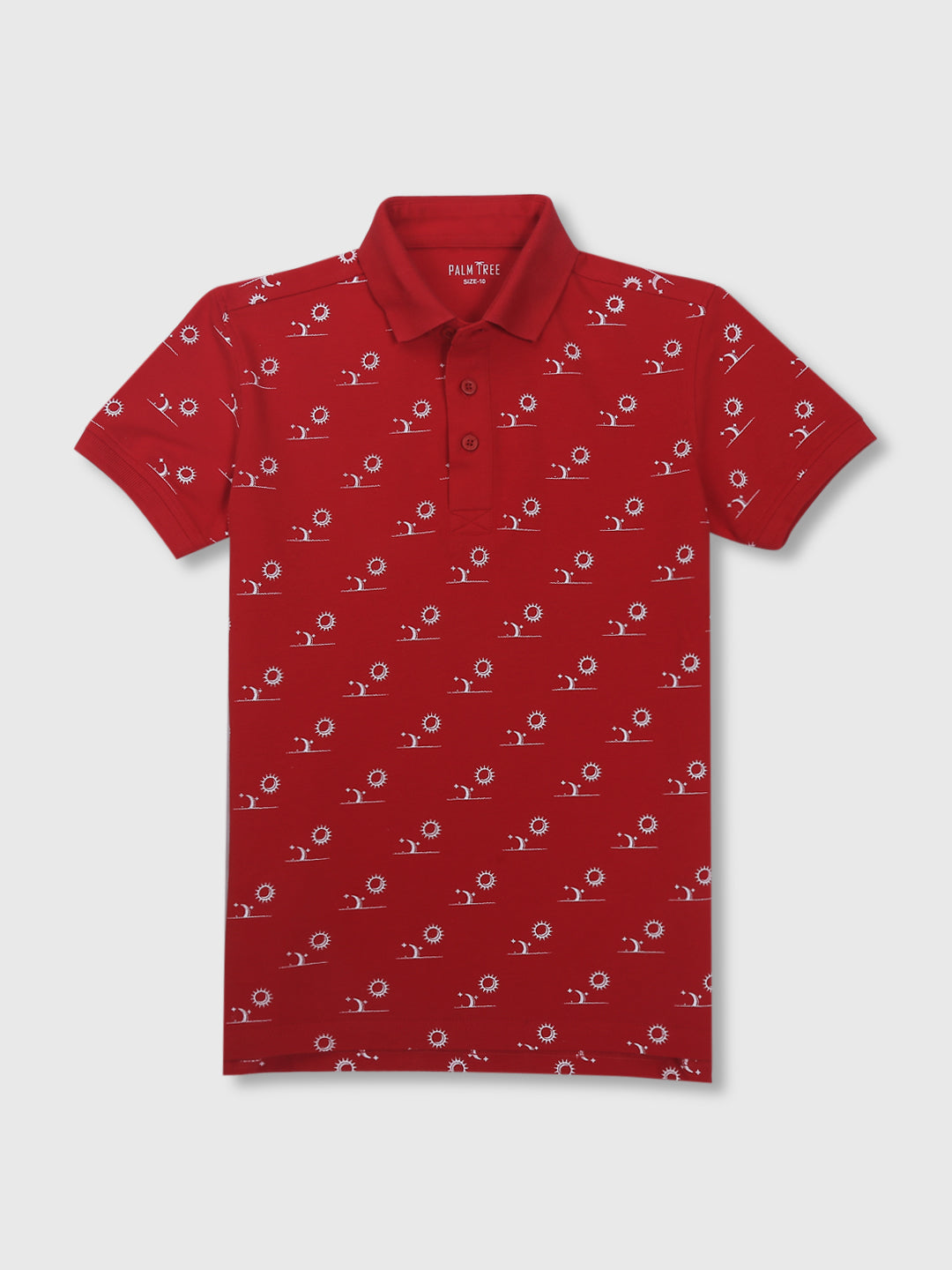 Boys Red Printed Knits Polo T-Shirt