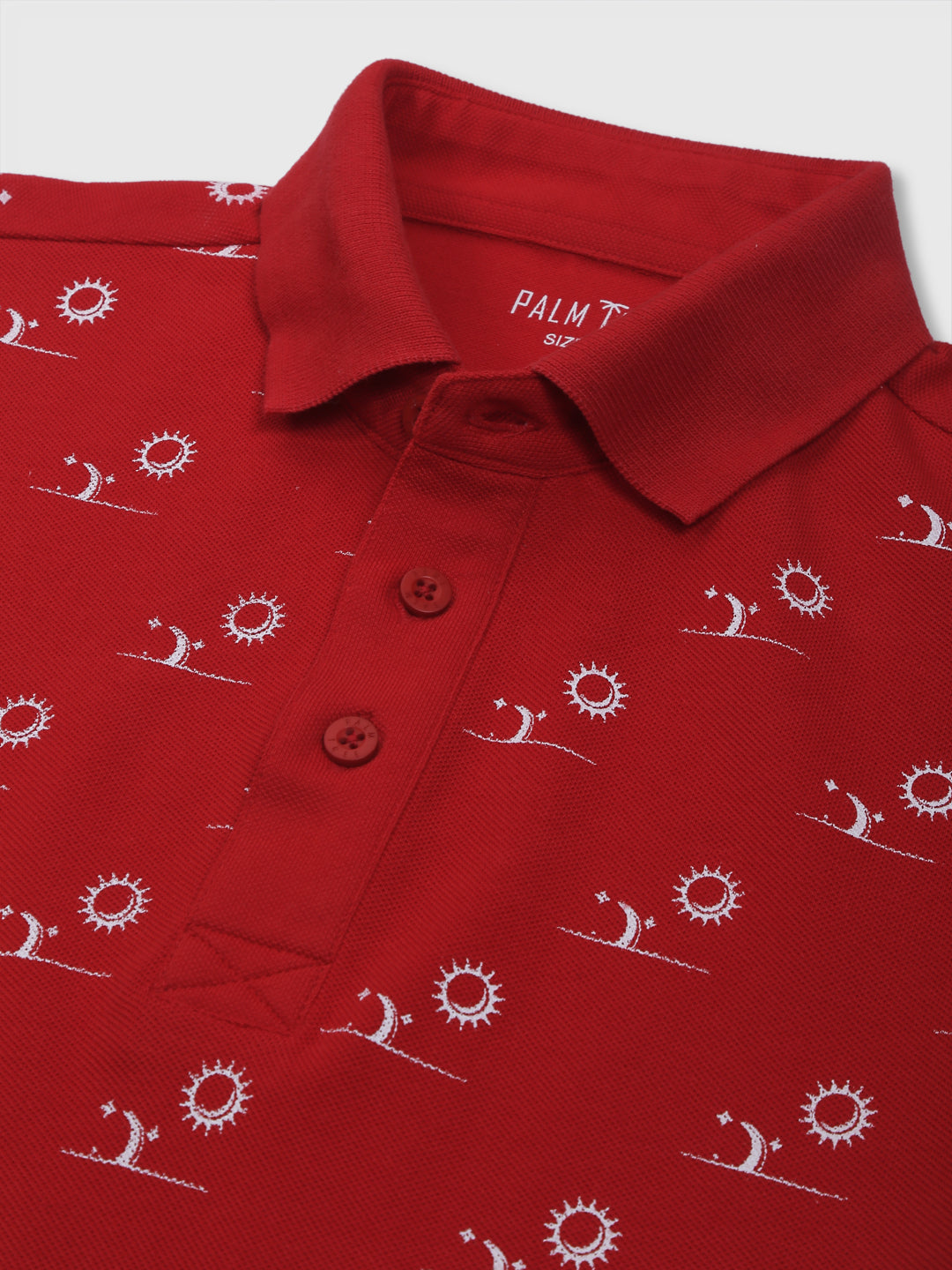 Boys Red Printed Knits Polo T-Shirt