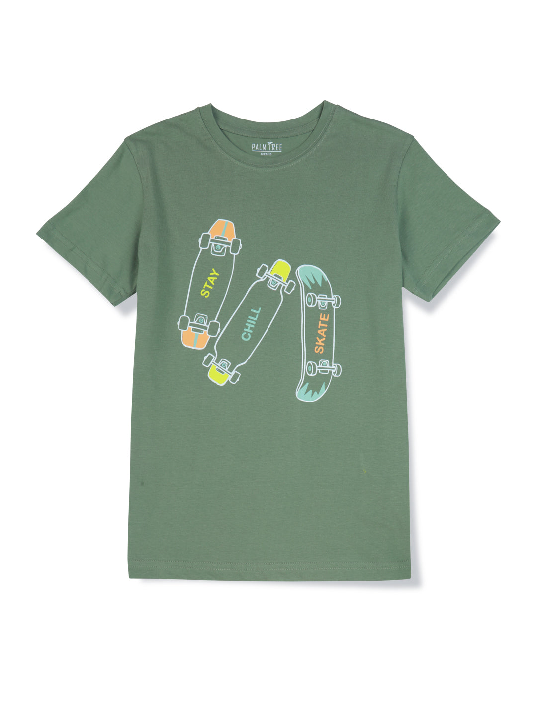 Boys Olive Cotton Solid T-Shirt