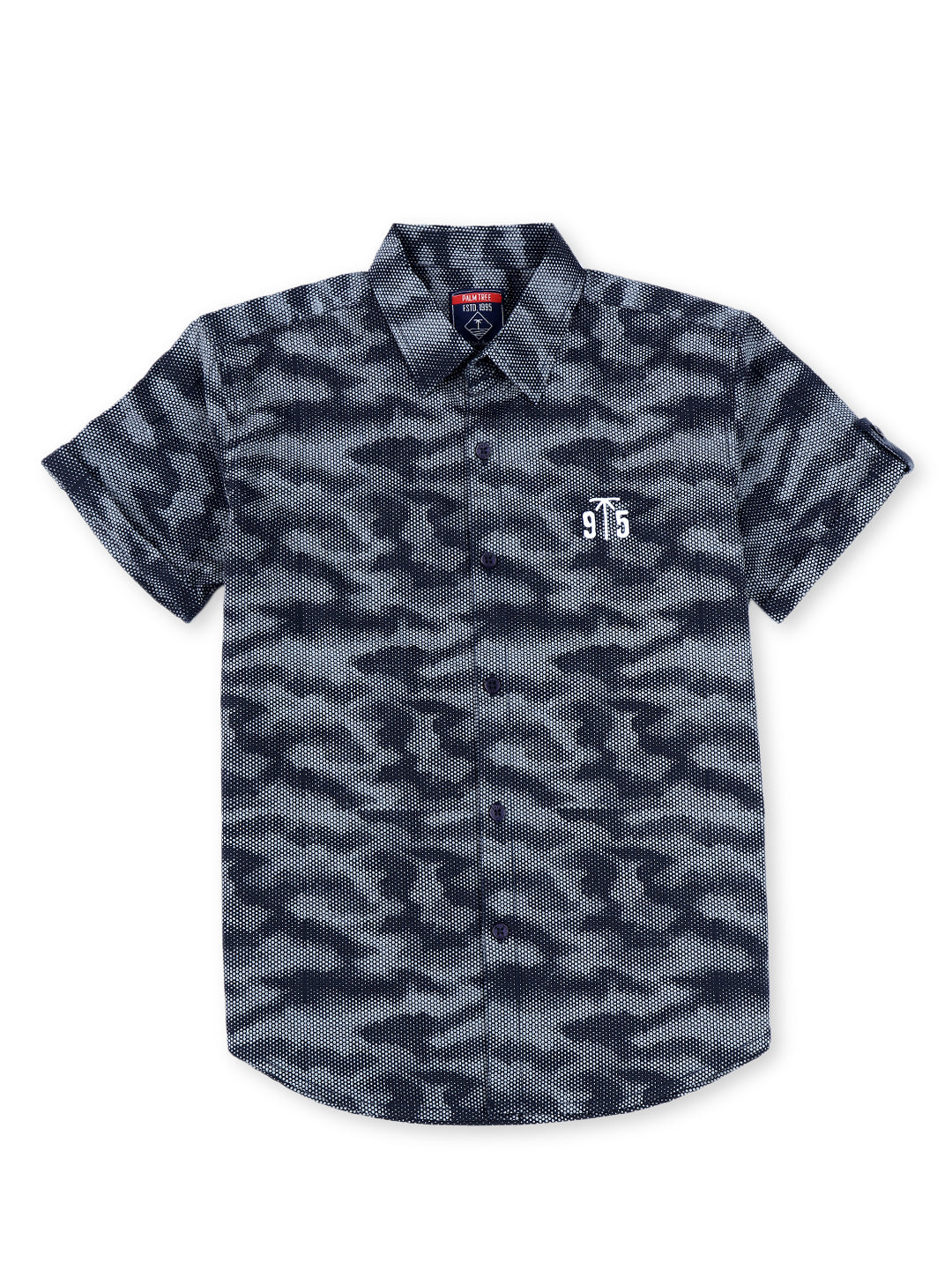 Boys Navy Blue Cotton Printed Shirt