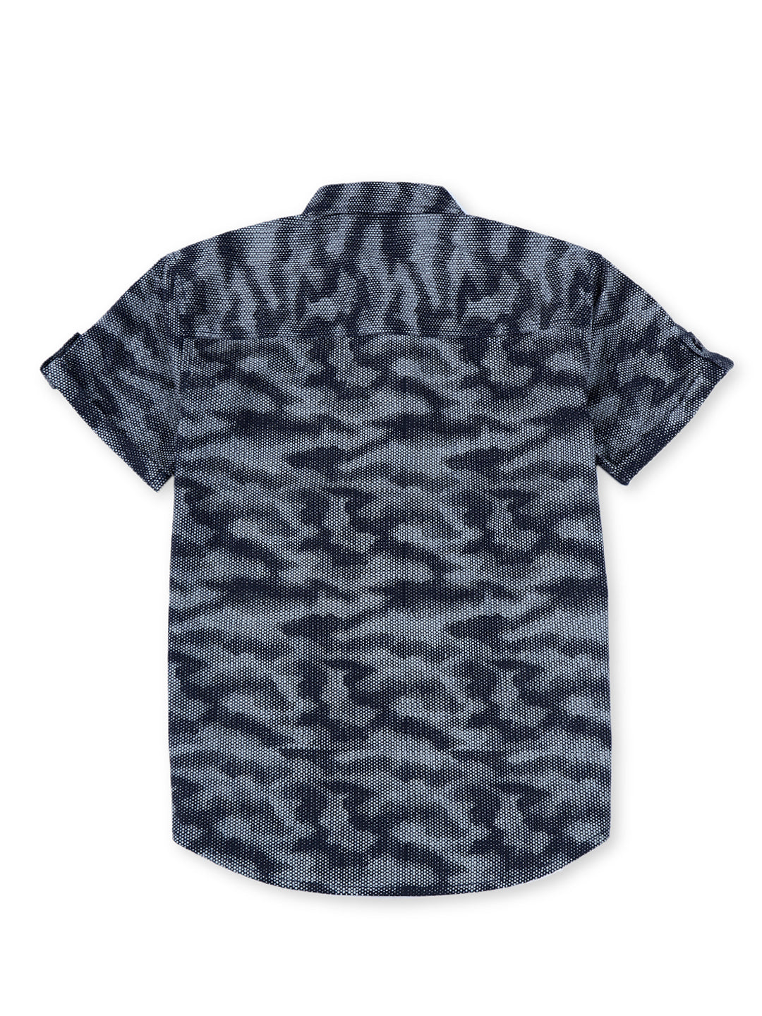 Boys Navy Blue Cotton Printed Shirt