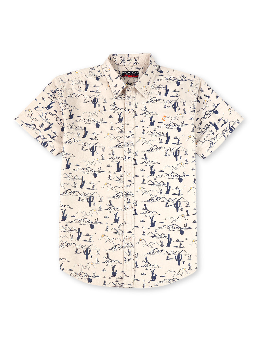 Boys Khaki Cotton Printed Shirt