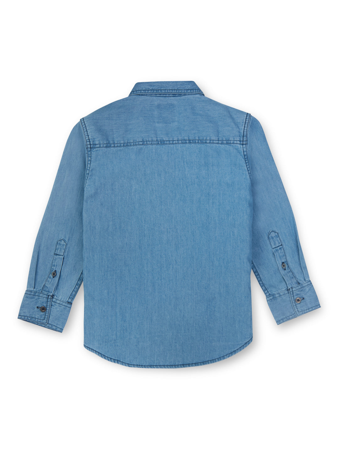 Boys blue denim full sleeves solid shirt.