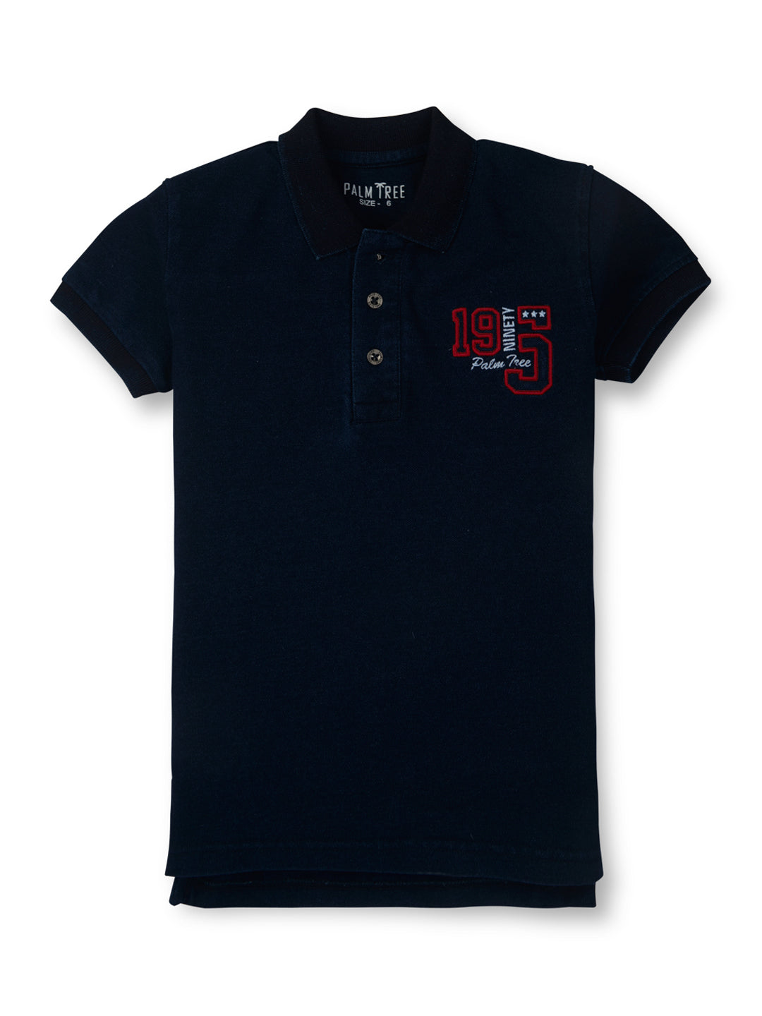 Boys Blue Solid Cotton Half Sleeves Polo T-Shirt